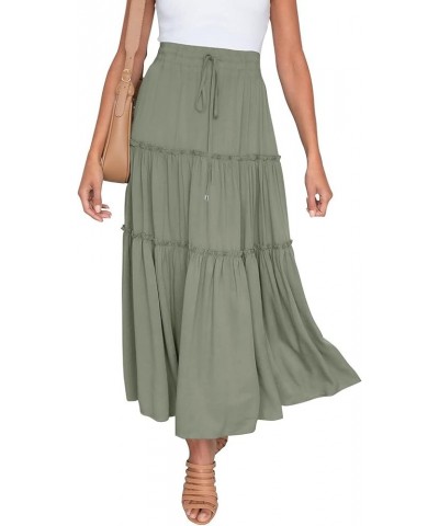 Women's Elastic High Waist Boho Maxi Skirt Ruffle A Line Swing Long Skirts Long Skirt with Pockets Army Green $9.24 Skirts