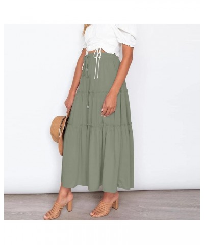 Women's Elastic High Waist Boho Maxi Skirt Ruffle A Line Swing Long Skirts Long Skirt with Pockets Army Green $9.24 Skirts