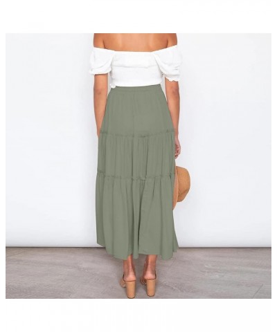 Women's Elastic High Waist Boho Maxi Skirt Ruffle A Line Swing Long Skirts Long Skirt with Pockets Army Green $9.24 Skirts