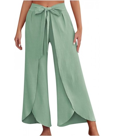 Palazzo Pants for Women Slit Wide Leg Trousers Beach Swimsuit Cover-ups Pants Plus Size Summer Split Casual Pants New B1 Gree...