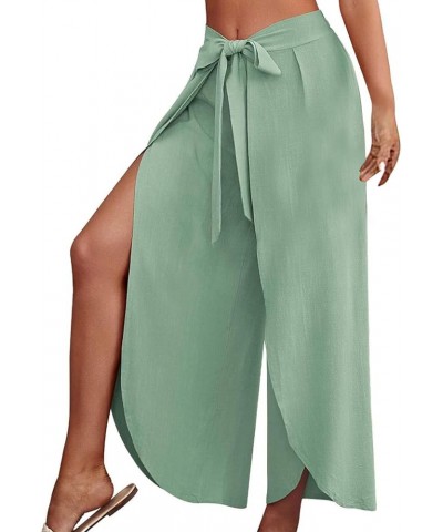 Palazzo Pants for Women Slit Wide Leg Trousers Beach Swimsuit Cover-ups Pants Plus Size Summer Split Casual Pants New B1 Gree...