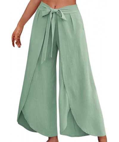 Palazzo Pants for Women Slit Wide Leg Trousers Beach Swimsuit Cover-ups Pants Plus Size Summer Split Casual Pants New B1 Gree...