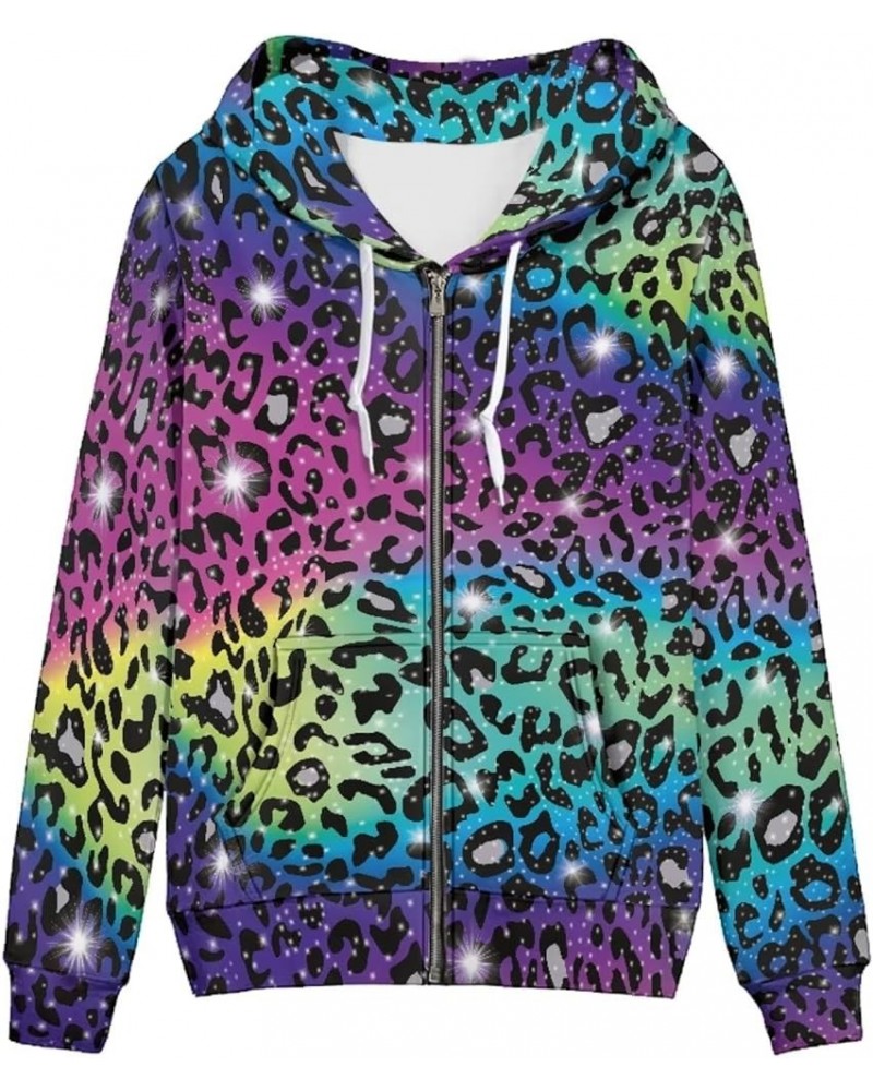 Regular Womens Zip Up Hoodies with Pocket Comfy Soft Fall Winter Plus Size Hooded Sweatshirt Ladies Sport Coat Colorful Leopa...