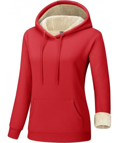 Women's Sherpa Lined Pullover Hoodies Cotton Fleece Sweatshirt Active Hooded With Pockets Casual Classic Tops Tomato Red $23....