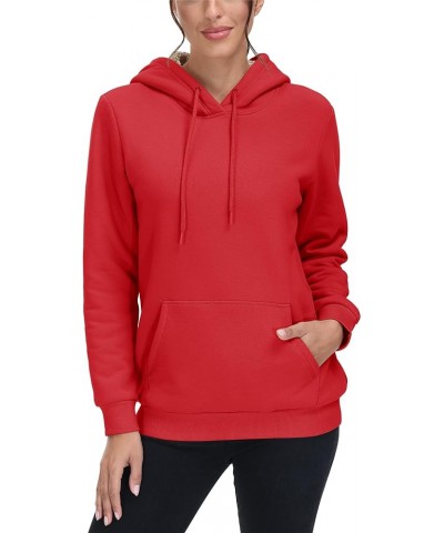 Women's Sherpa Lined Pullover Hoodies Cotton Fleece Sweatshirt Active Hooded With Pockets Casual Classic Tops Tomato Red $23....