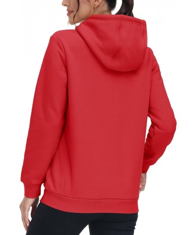 Women's Sherpa Lined Pullover Hoodies Cotton Fleece Sweatshirt Active Hooded With Pockets Casual Classic Tops Tomato Red $23....