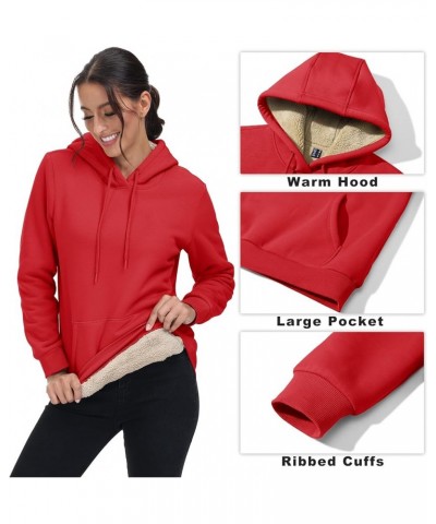 Women's Sherpa Lined Pullover Hoodies Cotton Fleece Sweatshirt Active Hooded With Pockets Casual Classic Tops Tomato Red $23....