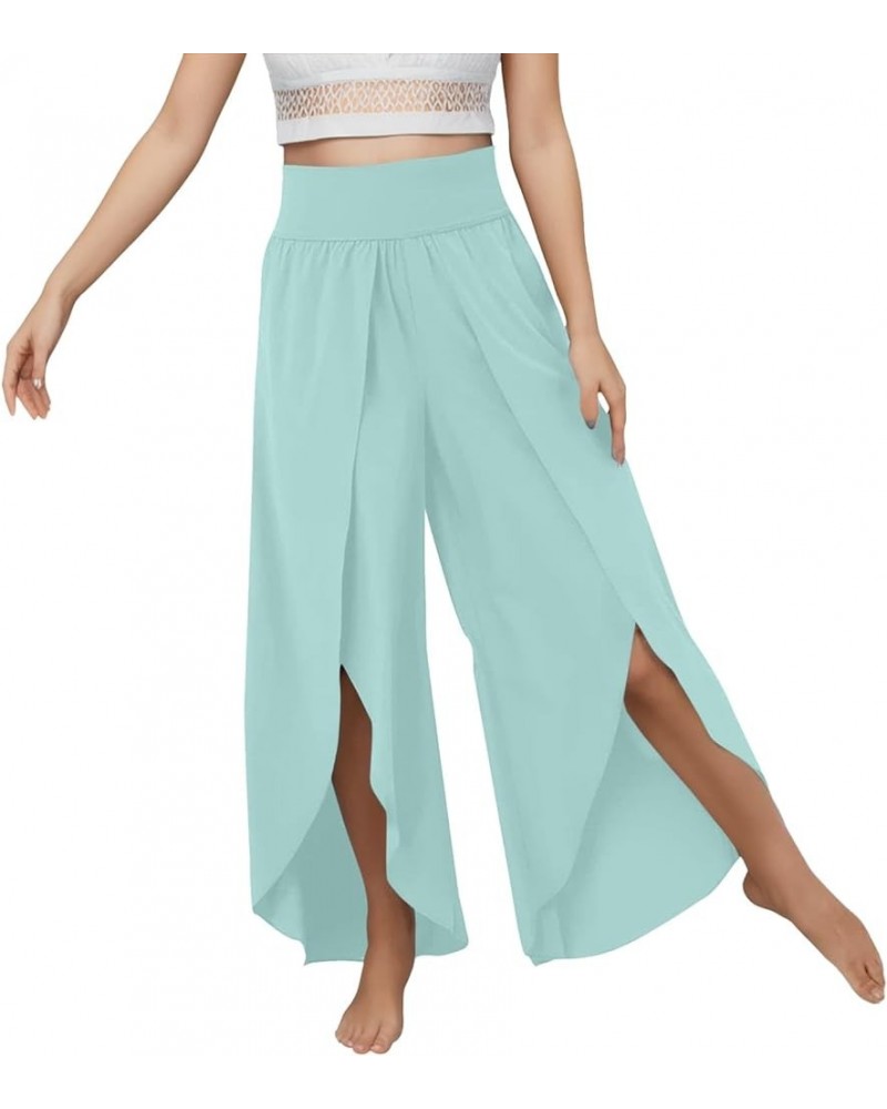 Women Flowy Split Wide Leg Pants High Waisted Pants Hippie Pants Boho Beach Plus Size Palazzo Pants Plus Size Mint Green $10....