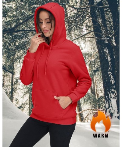 Women's Sherpa Lined Pullover Hoodies Cotton Fleece Sweatshirt Active Hooded With Pockets Casual Classic Tops Tomato Red $23....