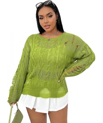 Womens 2023 Plus Size Long-Sleev Sweaters Pullover Ripped Drop Shoulder Sweater X-Large Olive Green $22.53 Sweaters