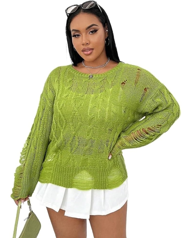 Womens 2023 Plus Size Long-Sleev Sweaters Pullover Ripped Drop Shoulder Sweater X-Large Olive Green $22.53 Sweaters