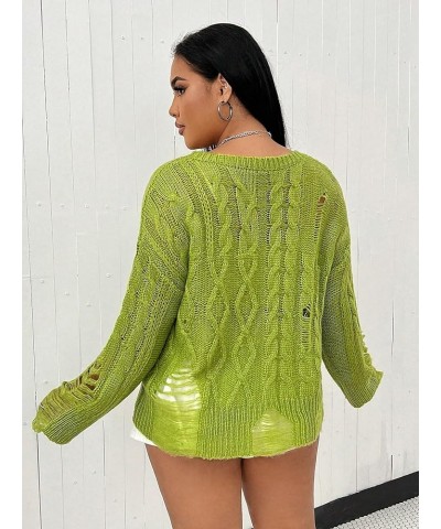 Womens 2023 Plus Size Long-Sleev Sweaters Pullover Ripped Drop Shoulder Sweater X-Large Olive Green $22.53 Sweaters