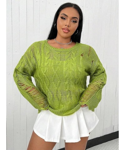 Womens 2023 Plus Size Long-Sleev Sweaters Pullover Ripped Drop Shoulder Sweater X-Large Olive Green $22.53 Sweaters