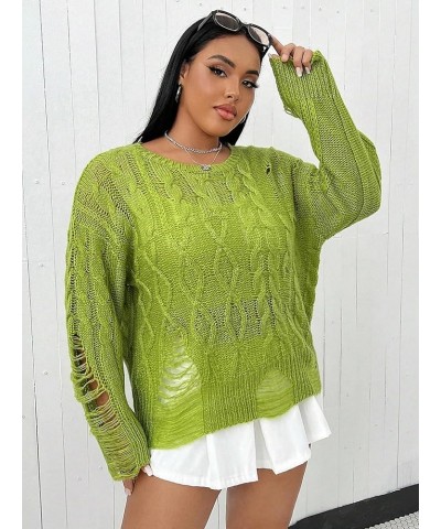 Womens 2023 Plus Size Long-Sleev Sweaters Pullover Ripped Drop Shoulder Sweater X-Large Olive Green $22.53 Sweaters