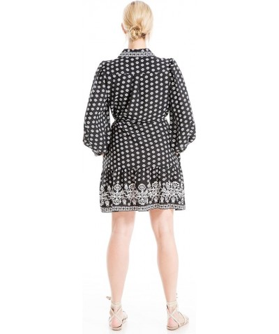 Women's Long Sleeve Collared Short Tiered Dress Black/Cream Med Dutch Borders $13.81 Dresses