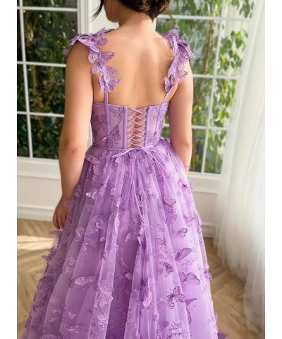 3D Butterflies Tulle Prom Dress 2024 Corset Long Ball Gown Lace Appliques Formal Evening Party Gowns with Slit Burgundy $39.7...