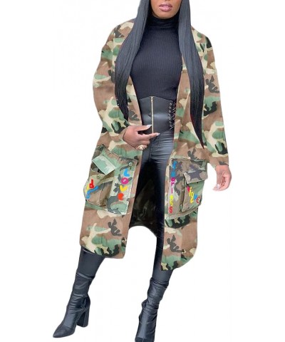 Camo Blazer Jacket for Women Lapel Long Sleeve Open Front Cardigan Coat Classic Pockets Overcoat Outwear Cgreen $16.77 Jackets