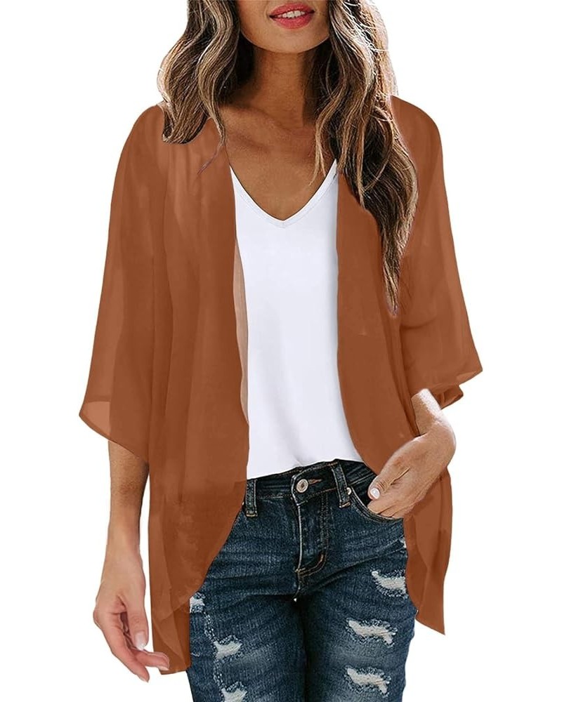 Short Sleeve Sweaters for Women SummerFloral Print Puff Sleeve Kimono Cardigan Loose Cover Up Casual Blouse Tops Brown $10.06...