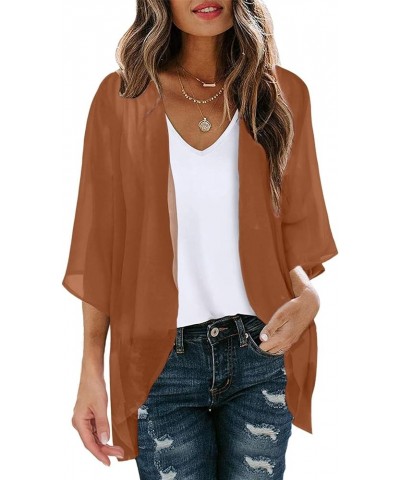 Short Sleeve Sweaters for Women SummerFloral Print Puff Sleeve Kimono Cardigan Loose Cover Up Casual Blouse Tops Brown $10.06...