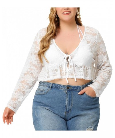 Plus Size Shrug for Women Summer Sweaters Sheer Shrugs Crop Lace Bolero Cardigans 2023 White $16.63 Sweaters