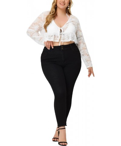 Plus Size Shrug for Women Summer Sweaters Sheer Shrugs Crop Lace Bolero Cardigans 2023 White $16.63 Sweaters