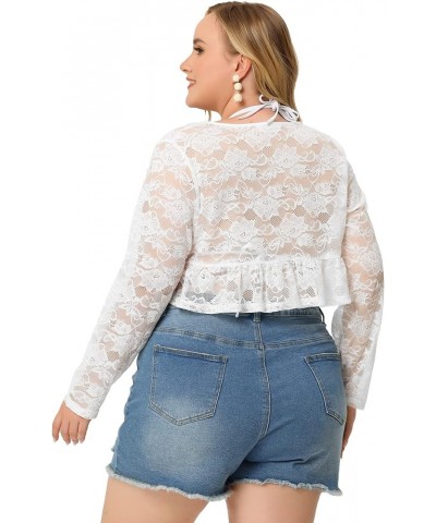 Plus Size Shrug for Women Summer Sweaters Sheer Shrugs Crop Lace Bolero Cardigans 2023 White $16.63 Sweaters