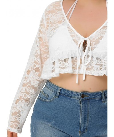 Plus Size Shrug for Women Summer Sweaters Sheer Shrugs Crop Lace Bolero Cardigans 2023 White $16.63 Sweaters