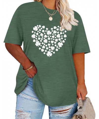 Women's Plus Size Crewneck Tops Short Sleeve Oversized T Shirt for Women Spring Summer XL 5XL A1-green Heart $14.10 T-Shirts