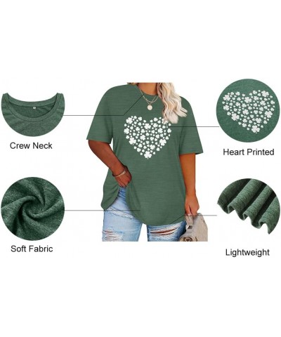 Women's Plus Size Crewneck Tops Short Sleeve Oversized T Shirt for Women Spring Summer XL 5XL A1-green Heart $14.10 T-Shirts