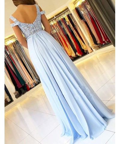 Women's Lace Appliques Prom Dresses Long with Slit Cold Shoulder Formal Party Gown MDPM66 White $43.34 Dresses