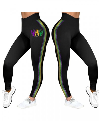 Mardi Gras Leggings for Women Funny Sequin Letter Printed High Waisted Workout Leggings for Women Running Exercise Yoga Pants...