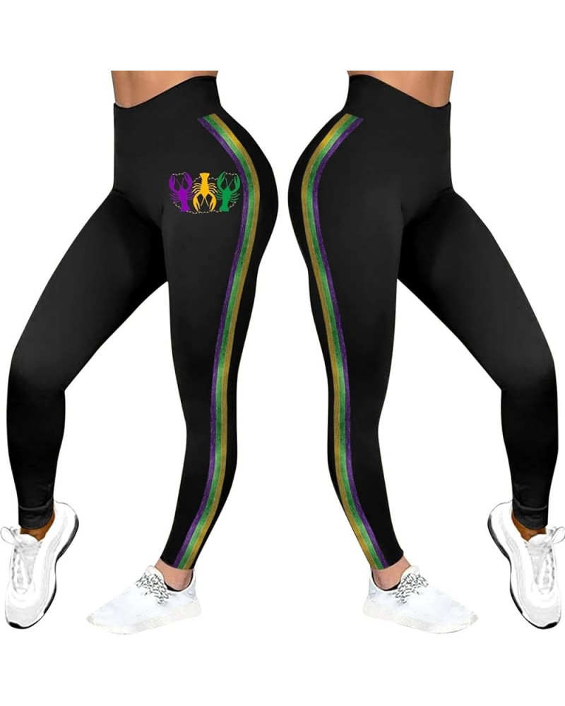 Mardi Gras Leggings for Women Funny Sequin Letter Printed High Waisted Workout Leggings for Women Running Exercise Yoga Pants...