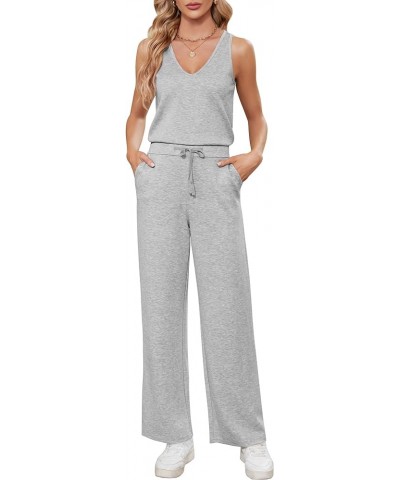 V Neck Jumpsuits for Women Casual Air Essentials Jumpsuit Sleeveless Wide Leg Long Pants Rompers with Pockets Grey $17.63 Jum...