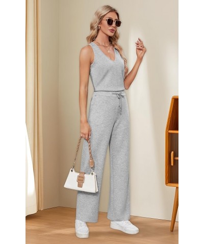 V Neck Jumpsuits for Women Casual Air Essentials Jumpsuit Sleeveless Wide Leg Long Pants Rompers with Pockets Grey $17.63 Jum...