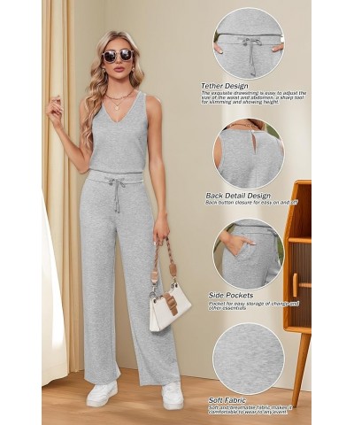 V Neck Jumpsuits for Women Casual Air Essentials Jumpsuit Sleeveless Wide Leg Long Pants Rompers with Pockets Grey $17.63 Jum...