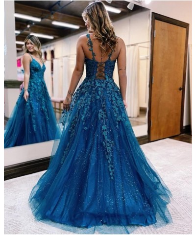 Women's Sparkly Tulle Lace Applique Prom Dresses 2024 Long Spaghetti Straps Formal Evening Gowns Burnt Orange $33.00 Dresses