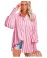 Women Button Down Shirt Collared Long Sleeve Blouse Stripes Blouses Lantern Sleeve Tops Oversized Button Down Shirt Pink $11....