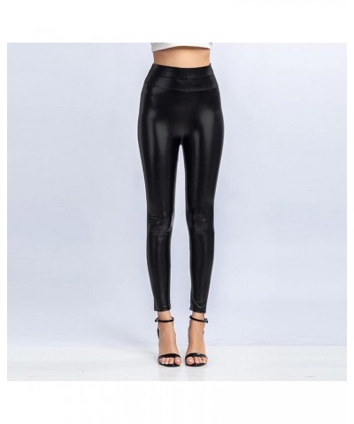 Women Faux Leather Leggings Tummy Control High Waisted Pants Dressy Seamless Sexy Tights Fashion 2022 Stretchy Pants B02-blac...