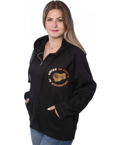 Womens Sweatshirt Plus Size Heavyweight Active Fleece Full Zip-Up Hoodie Black W/Gold Beauty Print $10.52 Hoodies & Sweatshirts