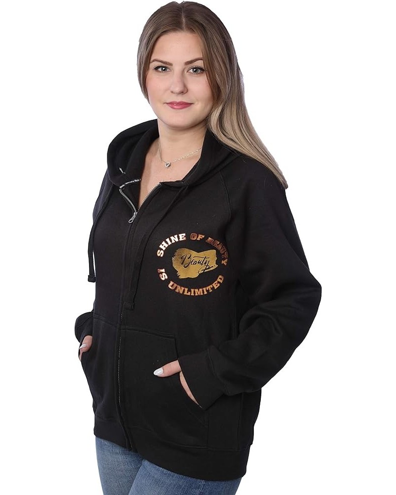 Womens Sweatshirt Plus Size Heavyweight Active Fleece Full Zip-Up Hoodie Black W/Gold Beauty Print $10.52 Hoodies & Sweatshirts