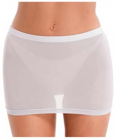 Women's Shiny Sheer See-Through Tight Bodycon Pencil Micro Short Silk Stockings Mini Skirt 2 White $5.49 Skirts