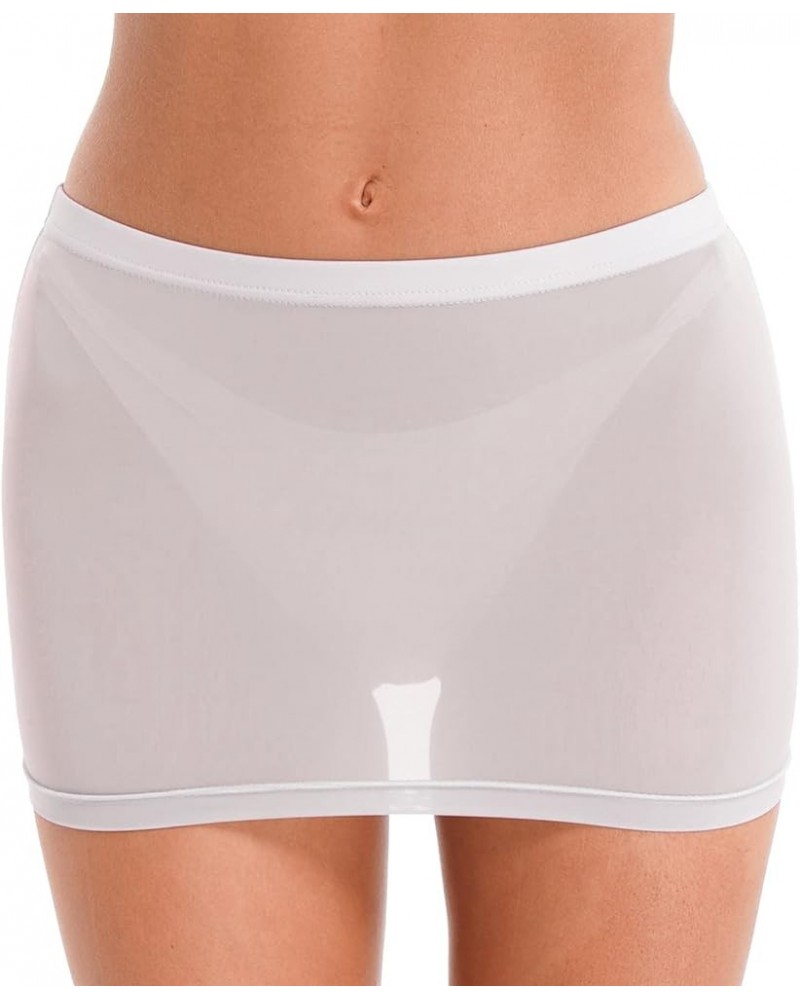 Women's Shiny Sheer See-Through Tight Bodycon Pencil Micro Short Silk Stockings Mini Skirt 2 White $5.49 Skirts