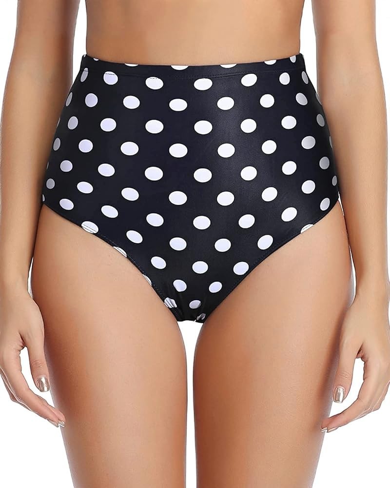 Women Retro High Waisted Bikini Bottoms Tummy Control Swimsuit Bottoms Black White $10.56 Swimsuits