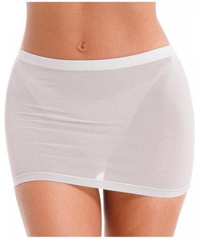 Women's Shiny Sheer See-Through Tight Bodycon Pencil Micro Short Silk Stockings Mini Skirt 2 White $5.49 Skirts