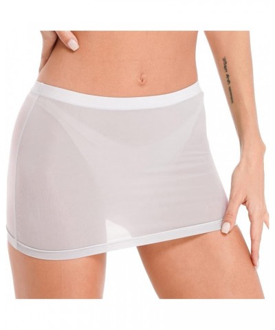 Women's Shiny Sheer See-Through Tight Bodycon Pencil Micro Short Silk Stockings Mini Skirt 2 White $5.49 Skirts