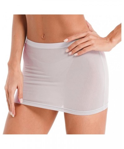 Women's Shiny Sheer See-Through Tight Bodycon Pencil Micro Short Silk Stockings Mini Skirt 2 White $5.49 Skirts