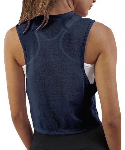 Womens Workout Crop Tops Cute Sheer Mesh Back Gym Yoga Tank Tops Muscle Tee Navy Blue $13.79 Tanks