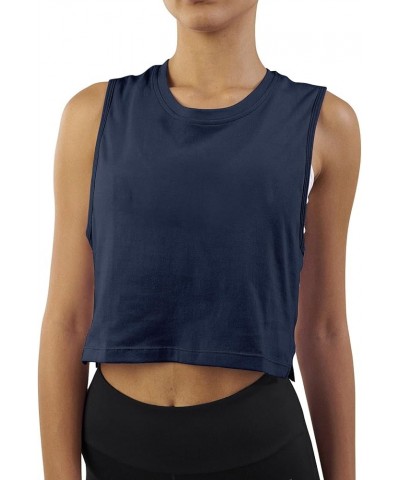 Womens Workout Crop Tops Cute Sheer Mesh Back Gym Yoga Tank Tops Muscle Tee Navy Blue $13.79 Tanks