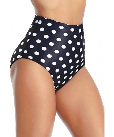 Women Retro High Waisted Bikini Bottoms Tummy Control Swimsuit Bottoms Black White $10.56 Swimsuits