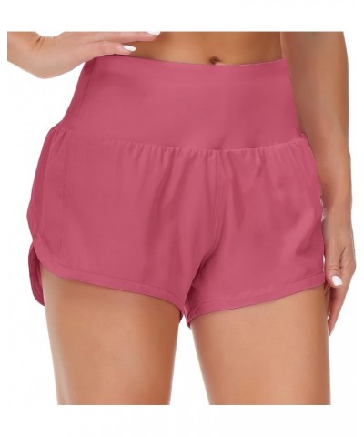 Women's High Waisted Running Shorts with Liner Quick Dry Athletic Workout Shorts Zipper Pockets Rose Red $16.79 Shorts